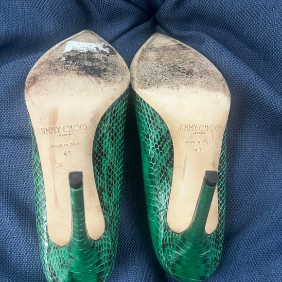 Jimmy Choo Anouk Green Snake Embossed Skin Pumps - Picture 5 of 7